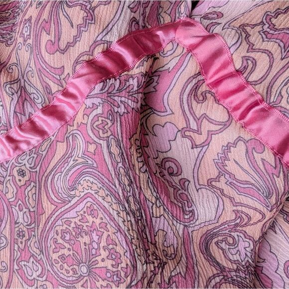 Sioni 💯 Silk Pink BLUSH Paisley Dainty LINED Blouse with Ruched Details XL - Picture 7 of 8